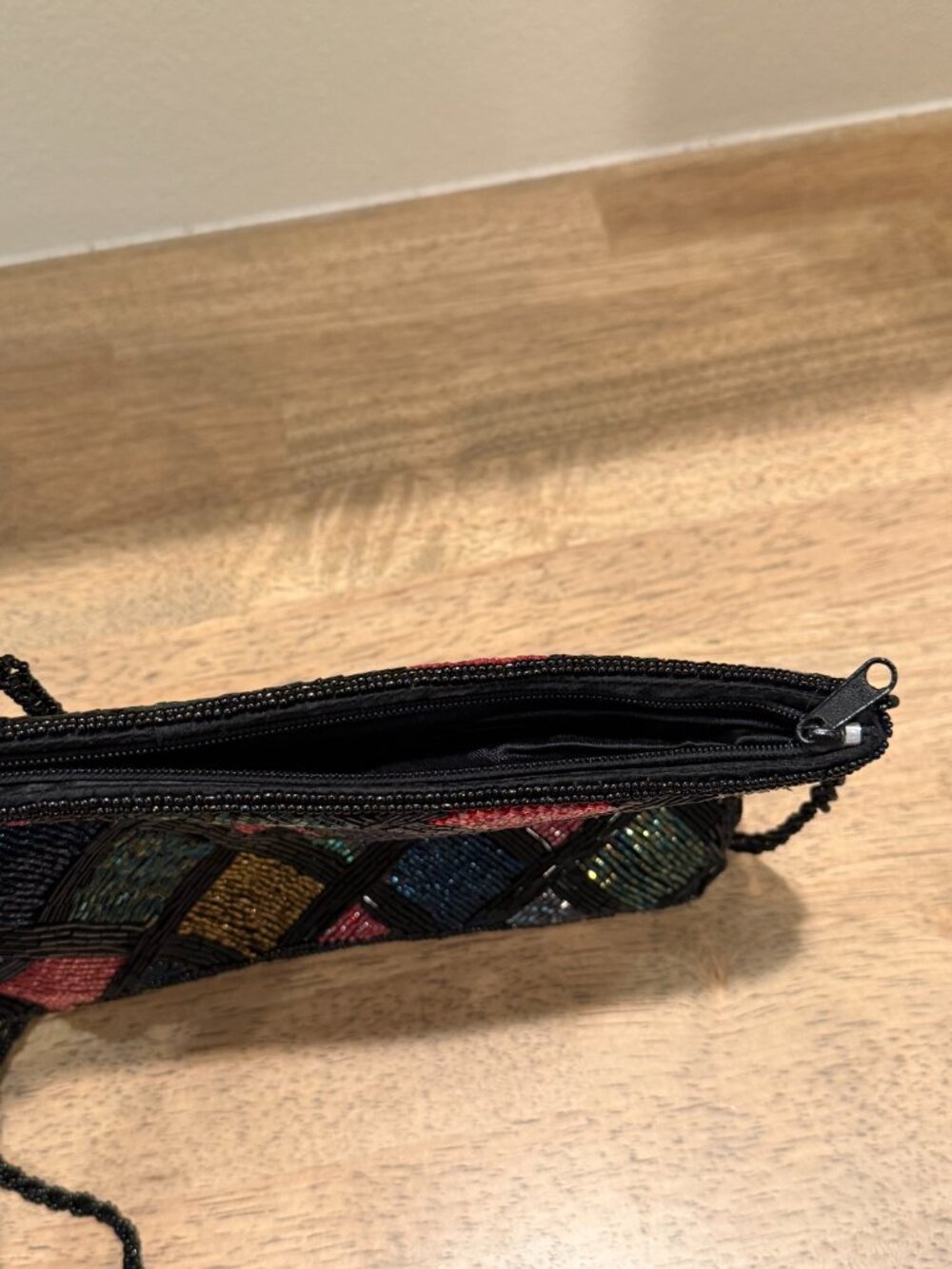 Regale Ltd Vintage Beaded Crossbody Purse Black Geometric Diamond Evening Bag - Picture 7 of 9